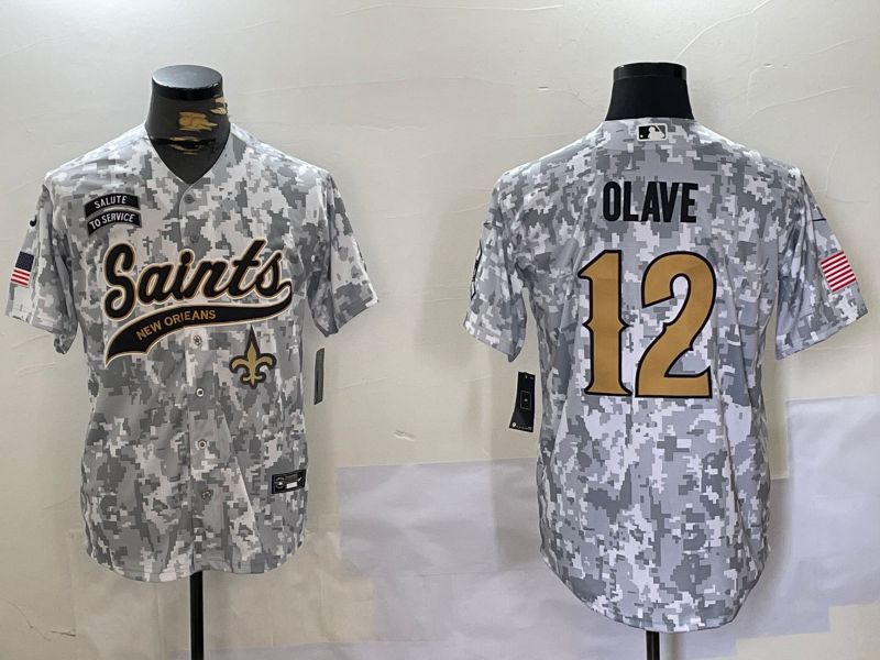 Men New Orleans Saints 12 Olave Nike Arctic Camo 2024 Salute to Service Limited NFL Jersey style 3